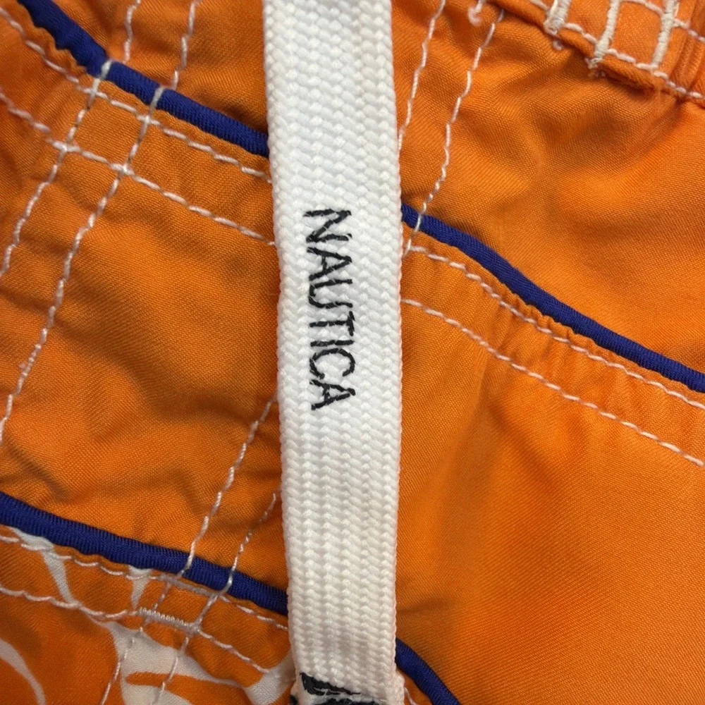 Nautica Youth Teen Boys Kids Lined Swim Trunks Shorts XL 18 20 Orange White EUC